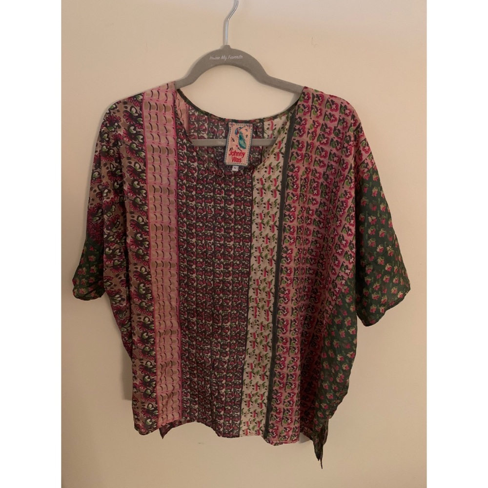 JOHNNY WAS 100% Silk Short-Sleeved Blouse